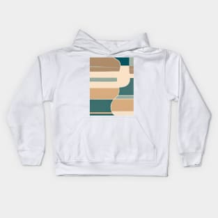 Retro Mid Century Modern Teal Beige Geometric Minimalist Kids Hoodie